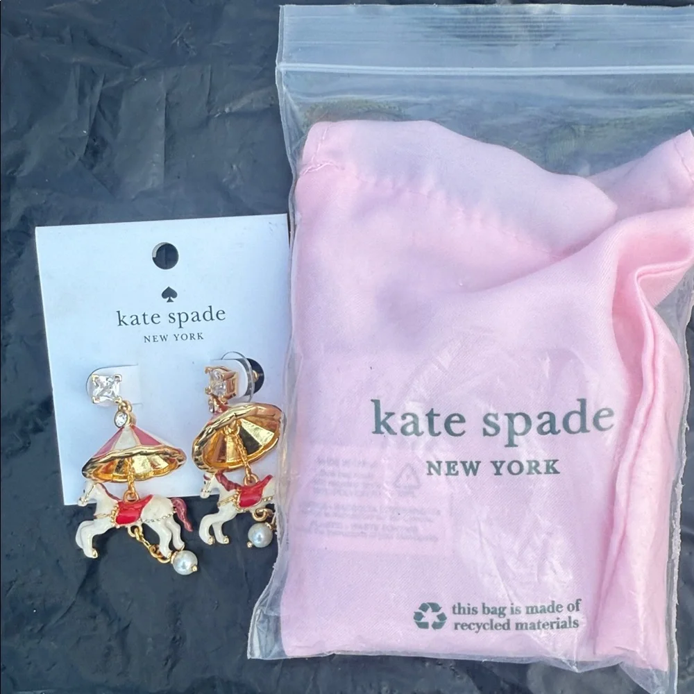 Kate Spade Gold and Red Carousel Horse Earrings